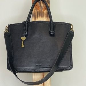 FOSSIL "Skyler" Black Leather Satchel Bag